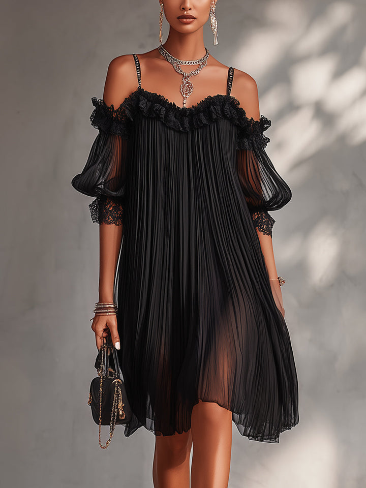 Anouk Off-Shoulder Pleated Chiffon Dress - hero front