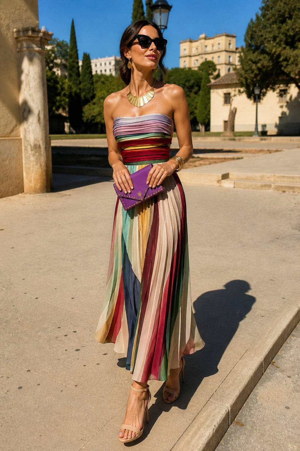 Ravenna Maxi Dress — styled on a sunlit Mediterranean street