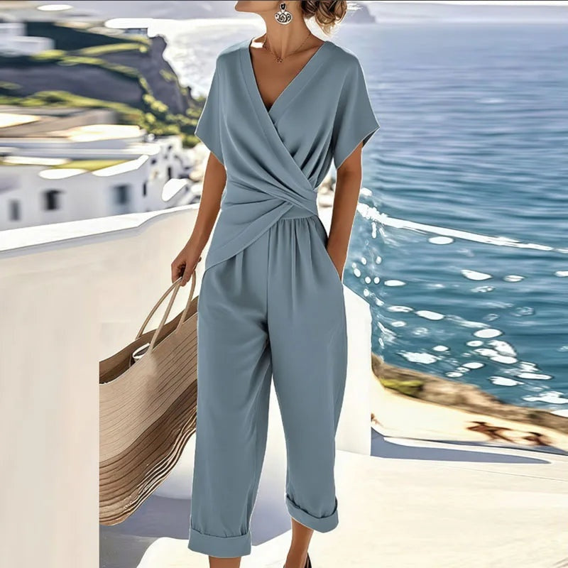 Cordelia Wrap Top and Trouser Set — blue