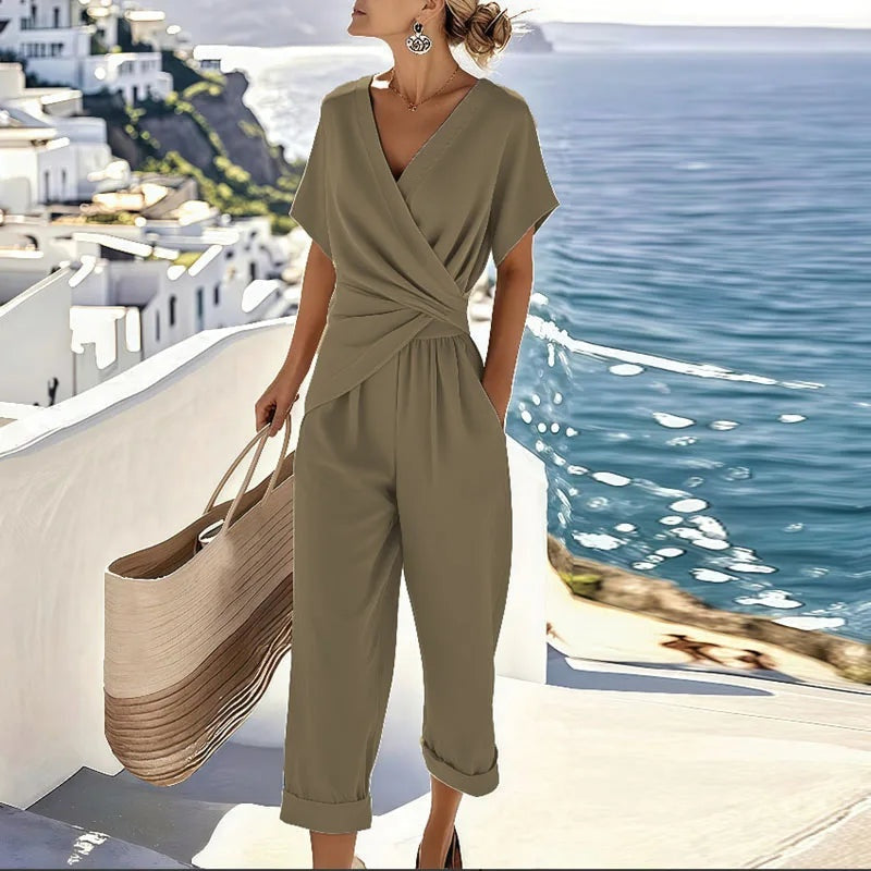 Cordelia Wrap Top and Trouser Set — khaki