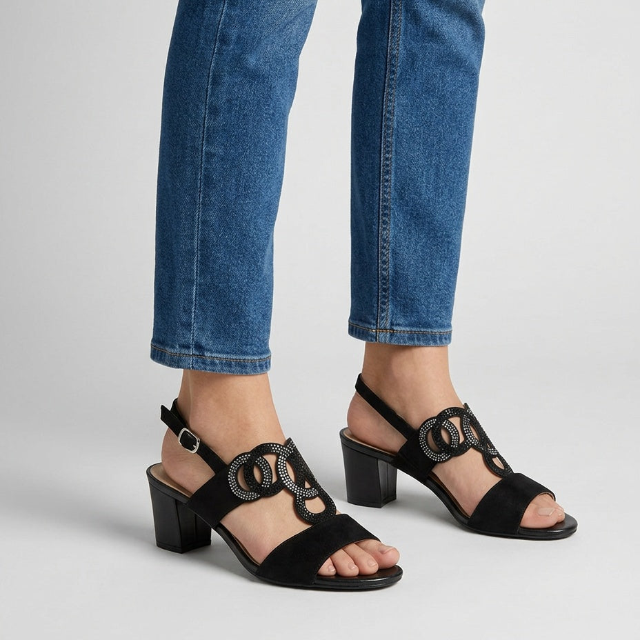 Serafina Embellished Block Heel Sandal — black