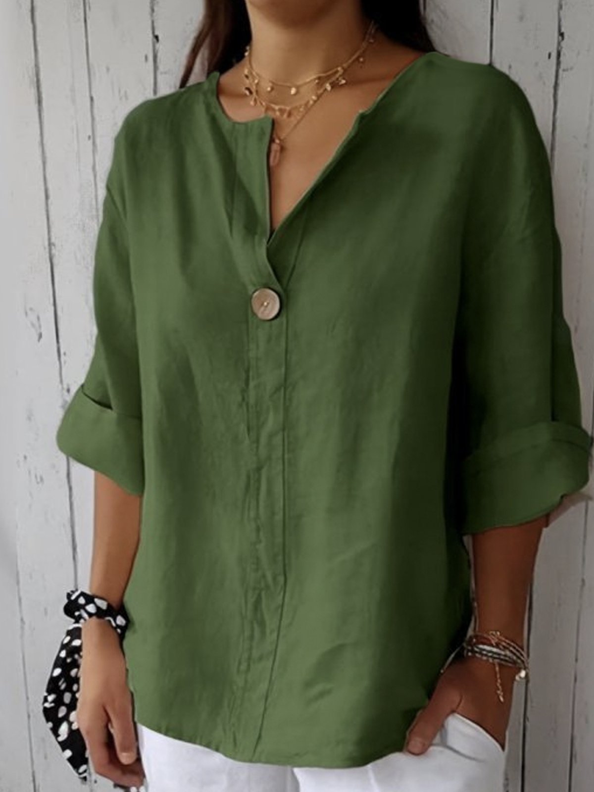 Aveline - Casual V-Neck Blouse (Plus Size Available)