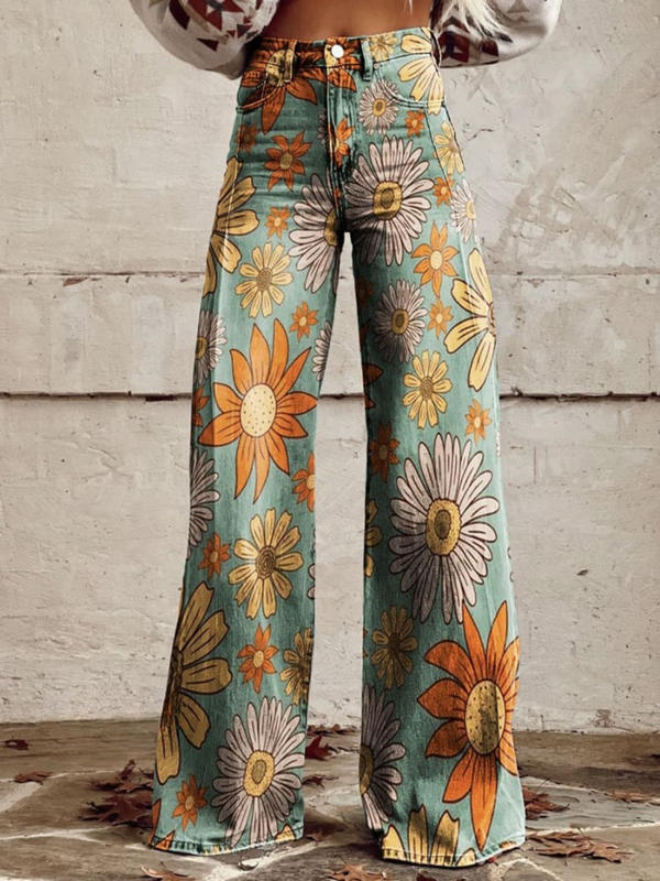 Eloise - Vintage Floral Wide Leg Pants (Plus Size Available)