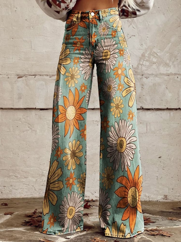 Eloise - Vintage Floral Wide Leg Pants (Plus Size Available)