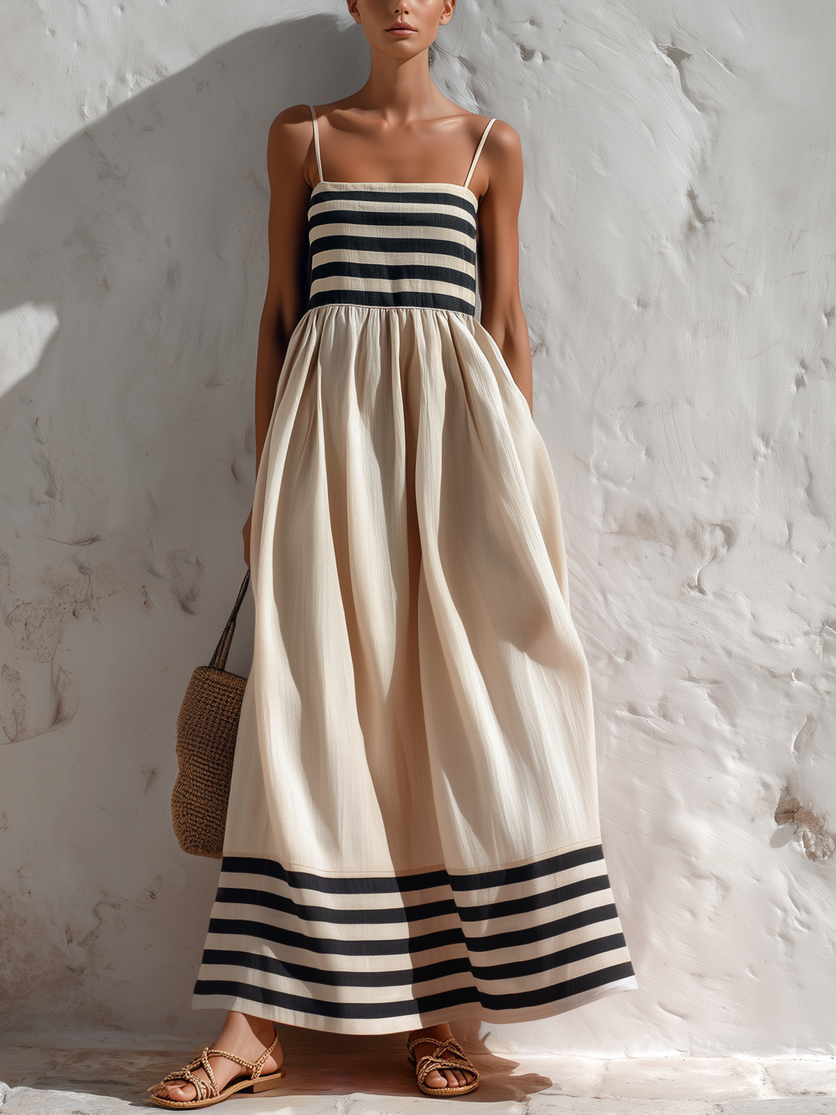 Riviera Striped Maxi Dress — hero, front view