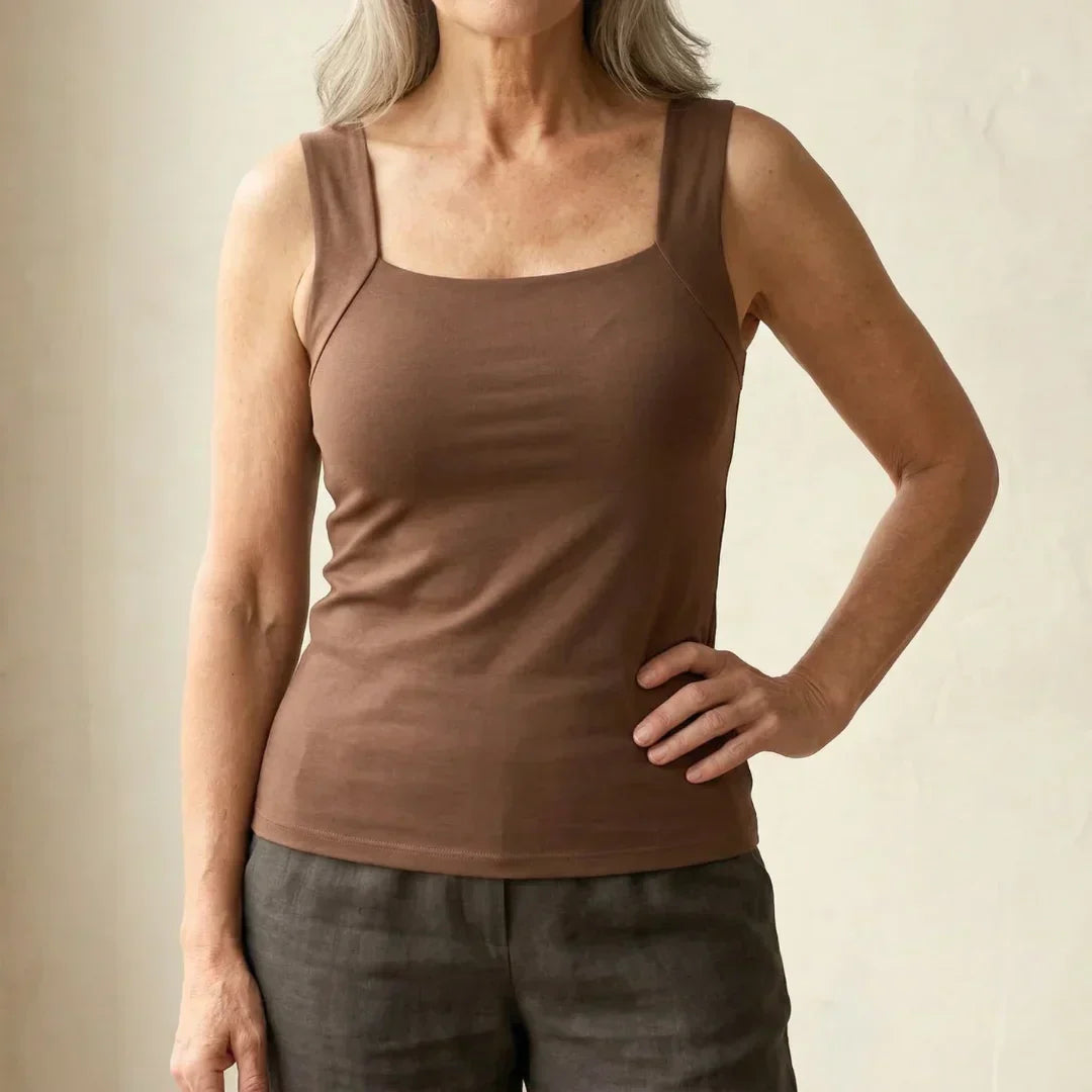 Willa Built-In Bra Tank Top — Coffee front (hero)