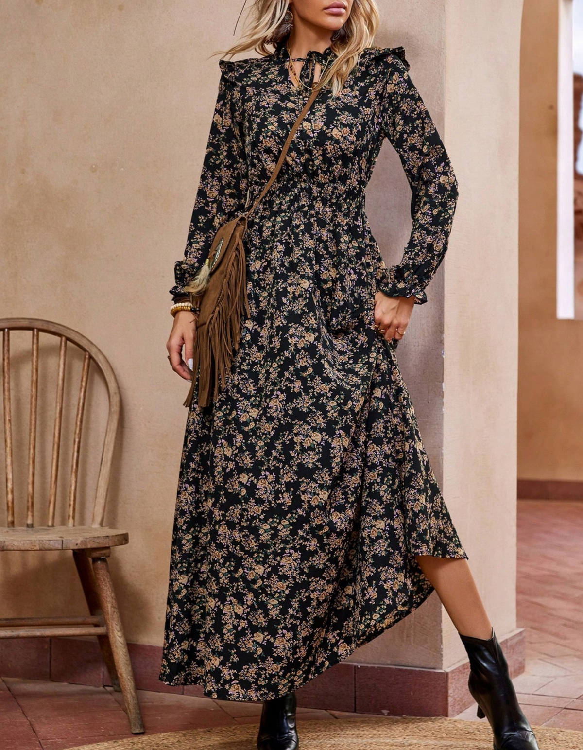 Perrine Maxi Dress — black garden floral