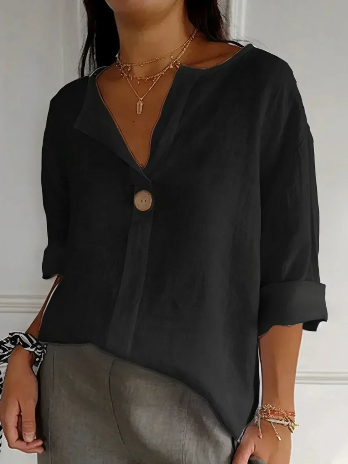 Aveline - Casual V-Neck Blouse (Plus Size Available)