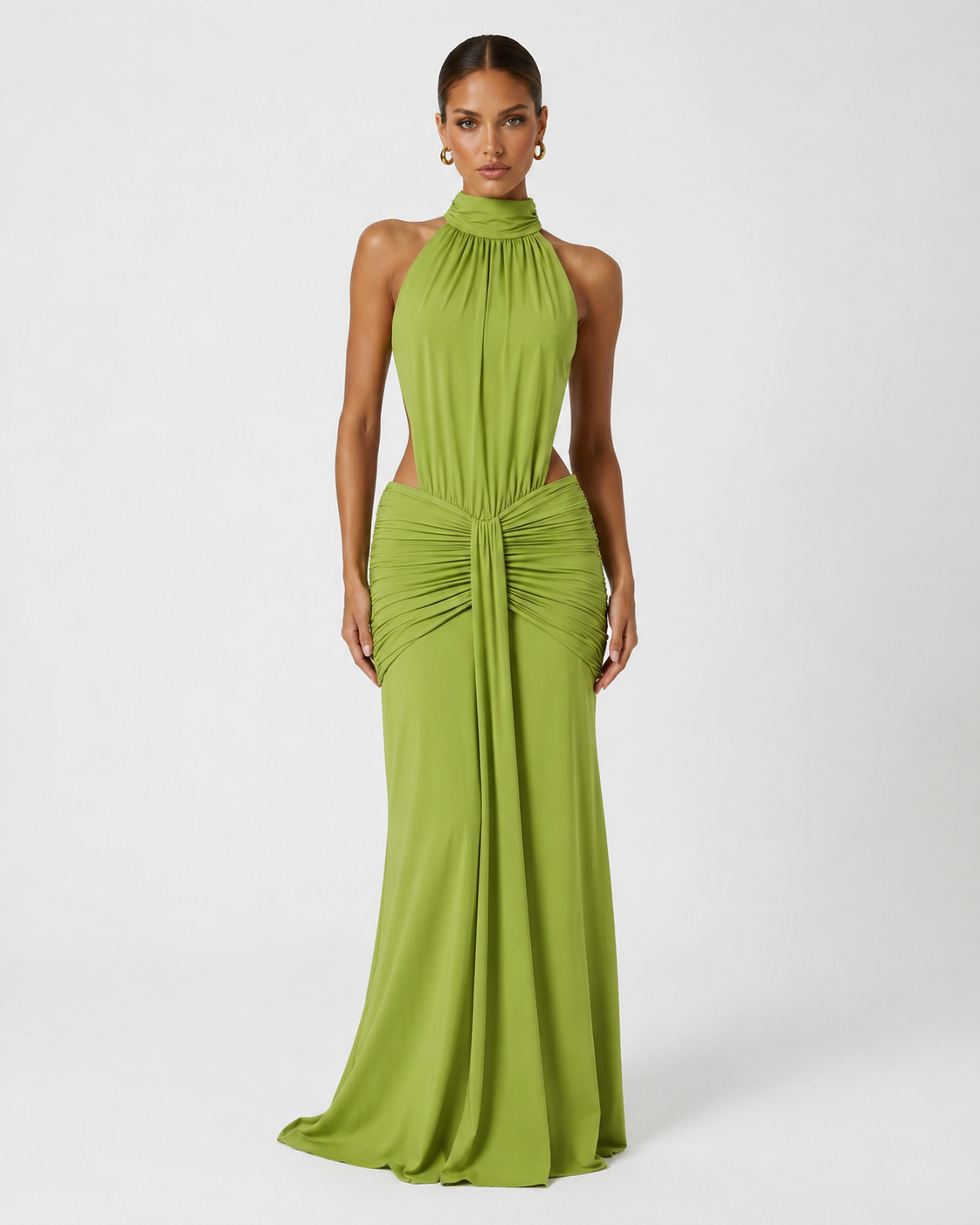 Soraya Gown in moss green - front