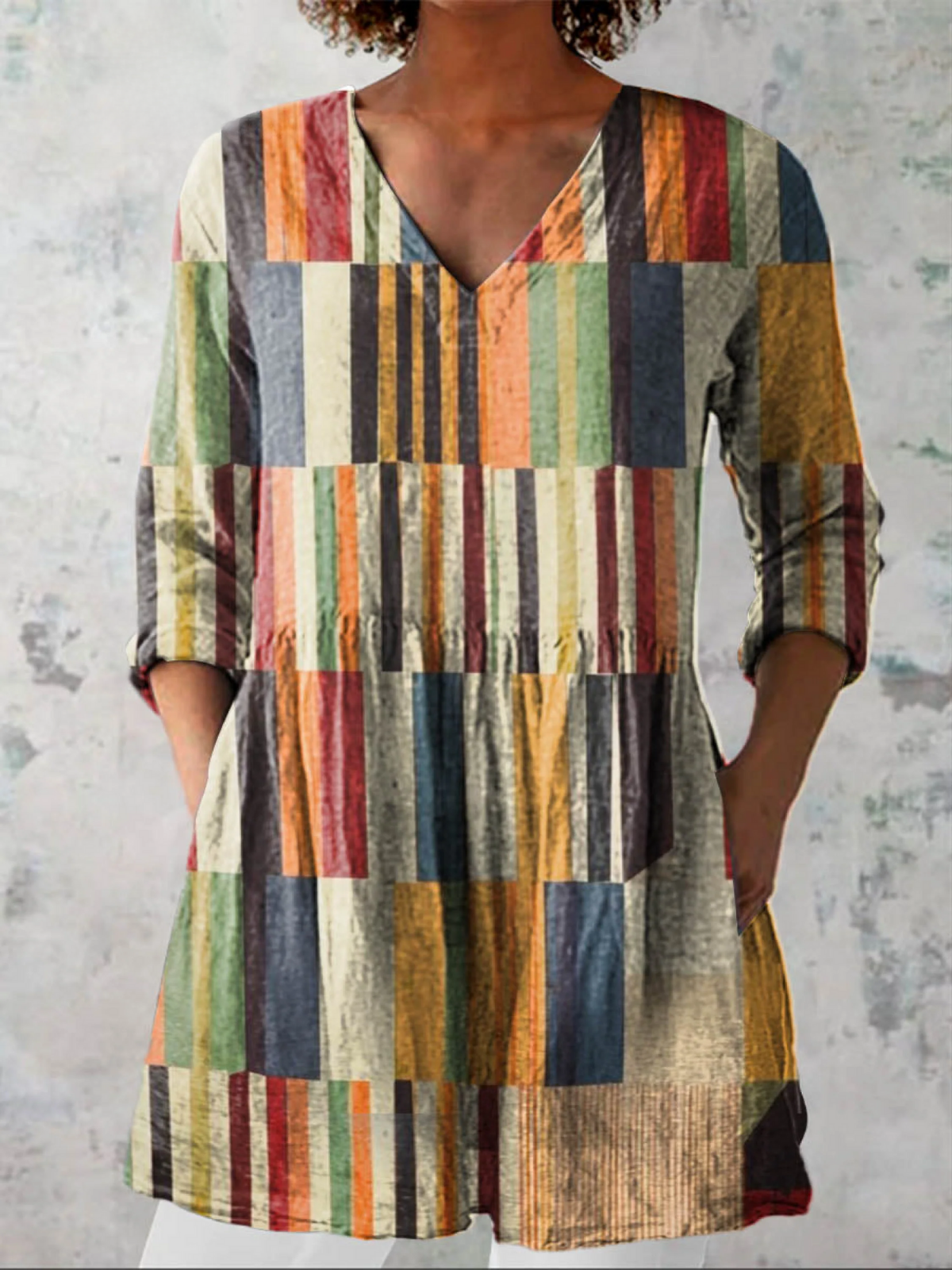 Verbena Tunic Blouse — hero — patchwork print front