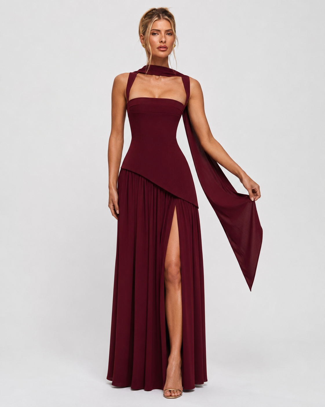 Liliana Maxi Dress in burgundy - front view