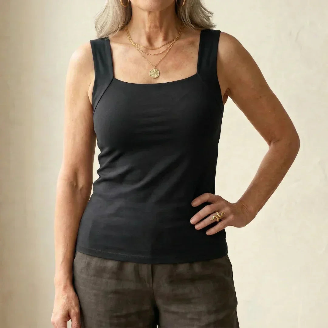 Willa Built-In Bra Tank Top — Black front