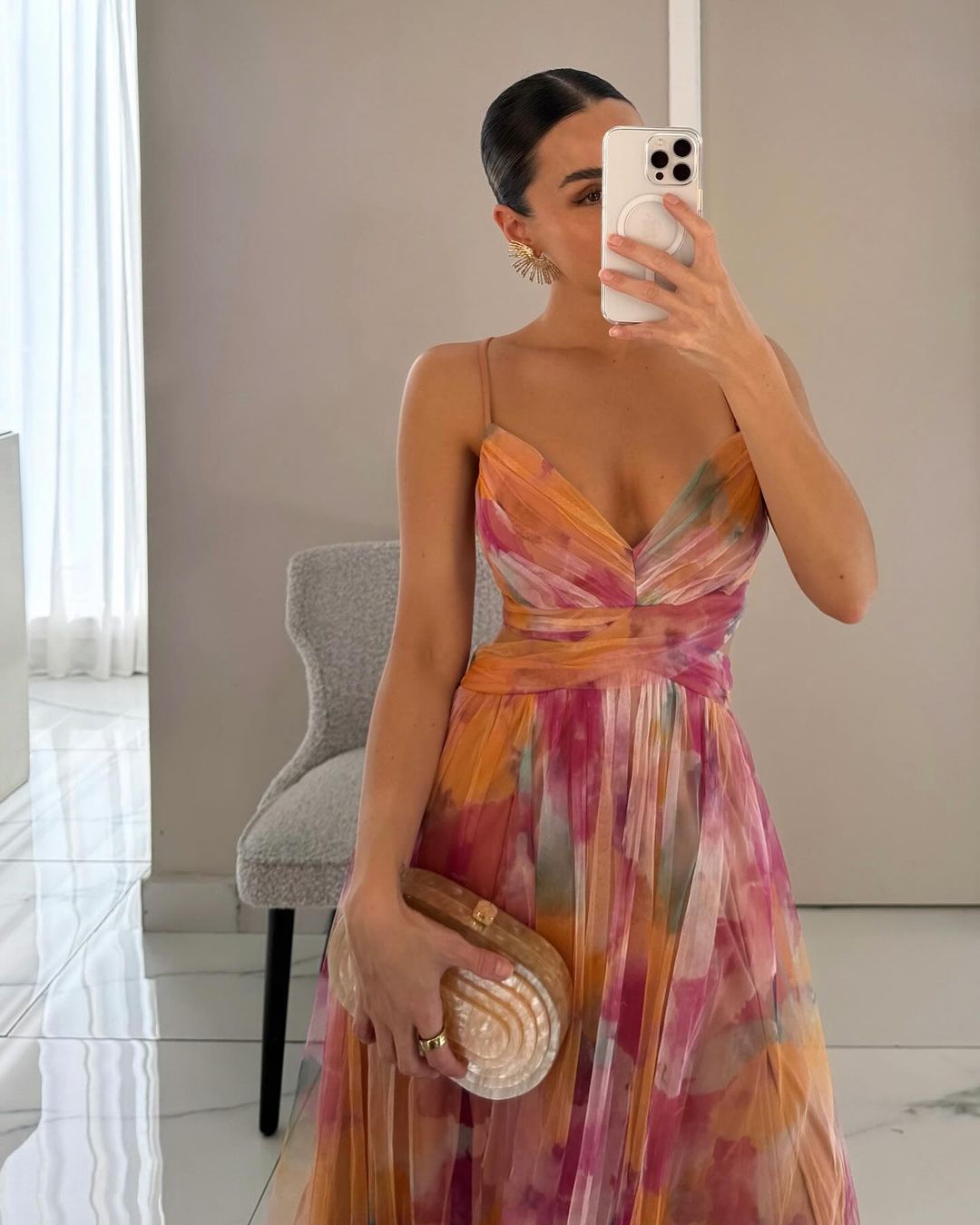 Pippa - Maxi Dress – orange watercolor print – lifestyle (2)