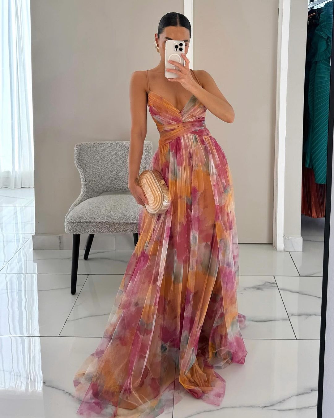 Pippa - Maxi Dress – orange watercolor print – lifestyle