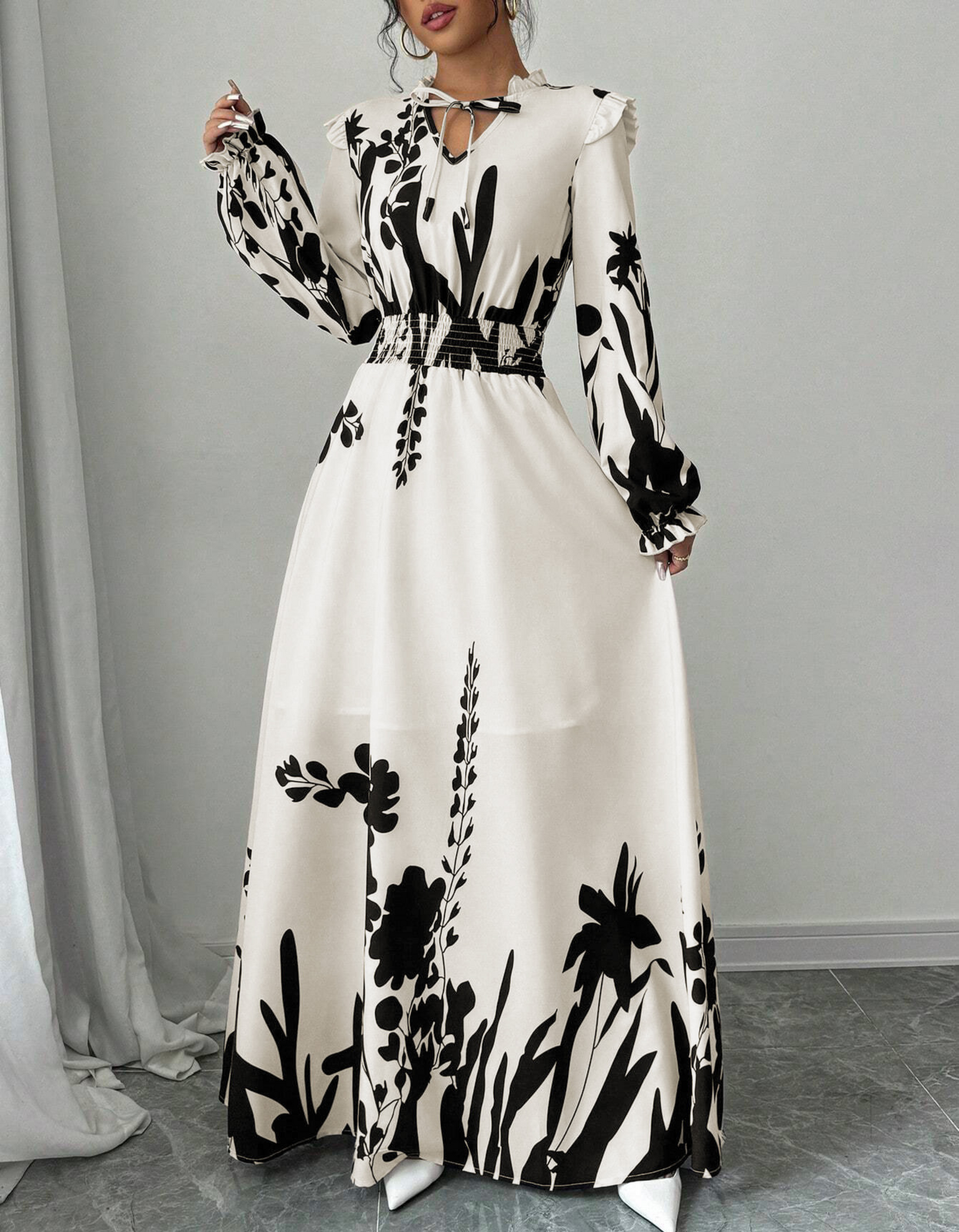 Perrine Maxi Dress — hero — white garden botanical print