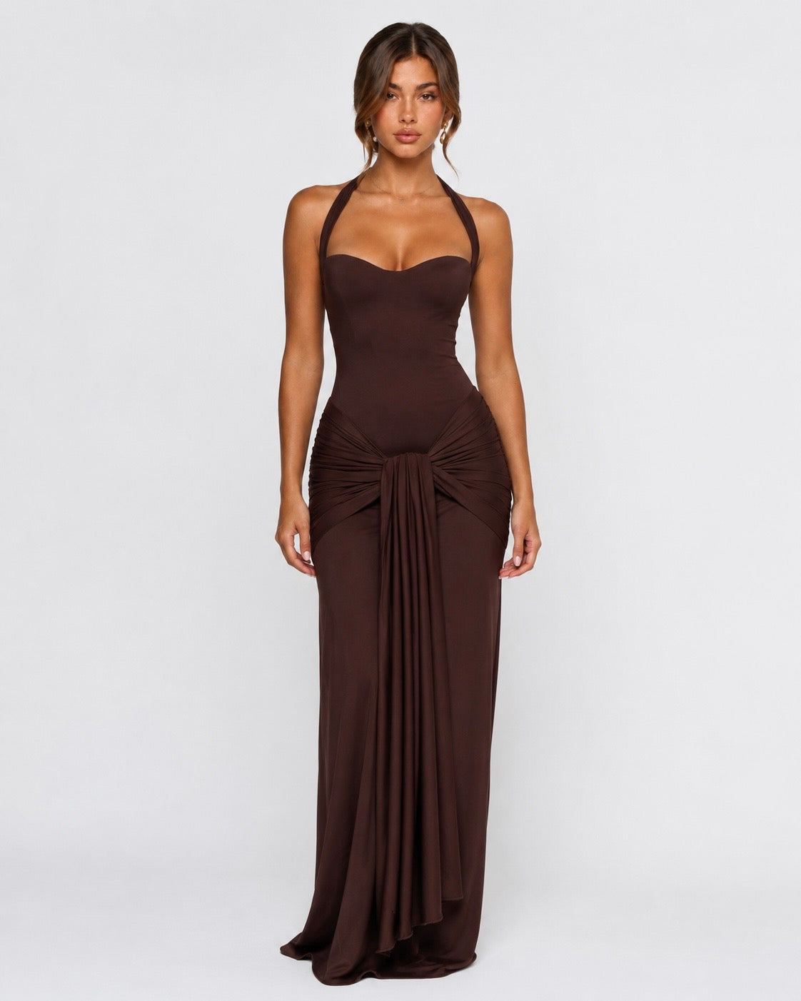 Nathalie Maxi Dress in dark brown - front
