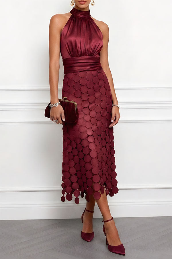 Bellagio Halter Midi Dress — red wine, front view