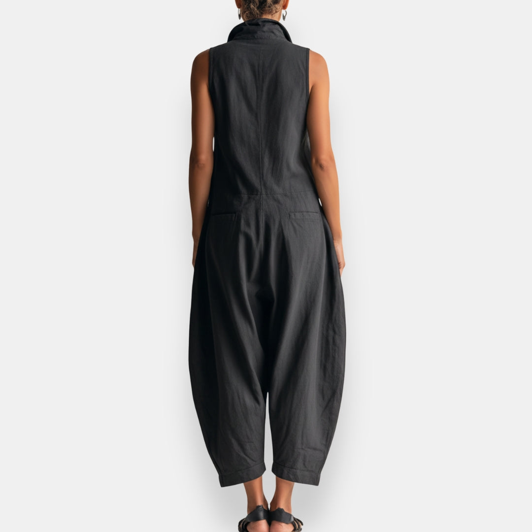 Rowan Sleeveless Utility Jumpsuit — Black back view