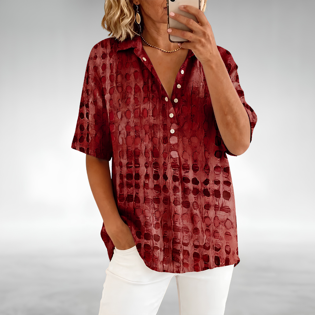 Sorrento Relaxed Textured Blouse - red front