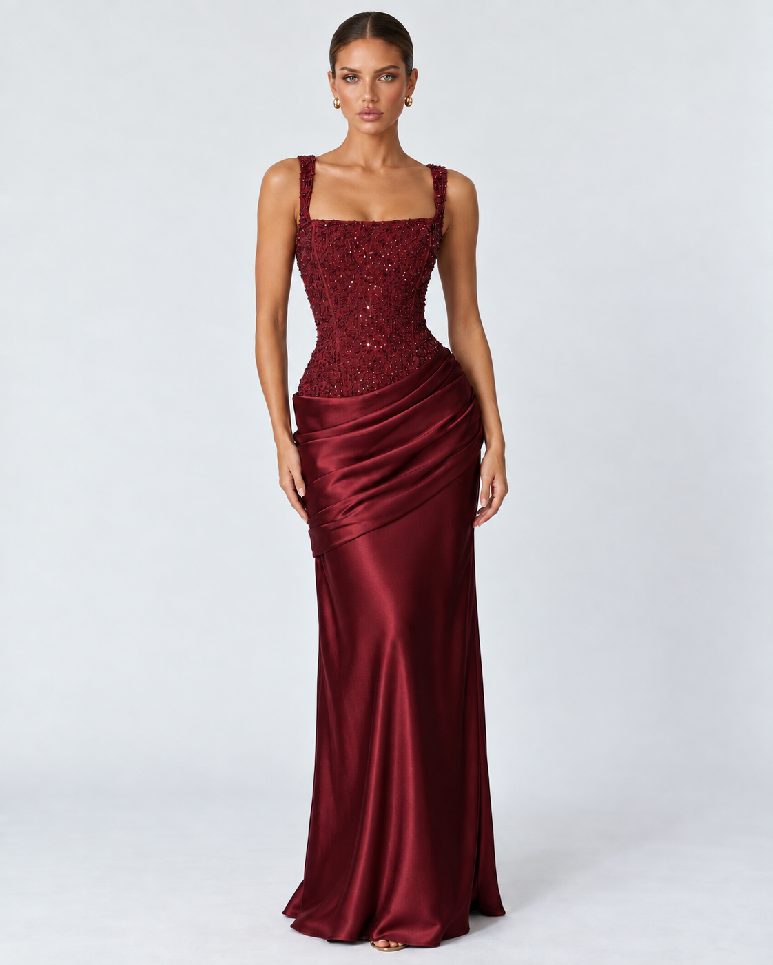 Madeleine Gown in wine red - front