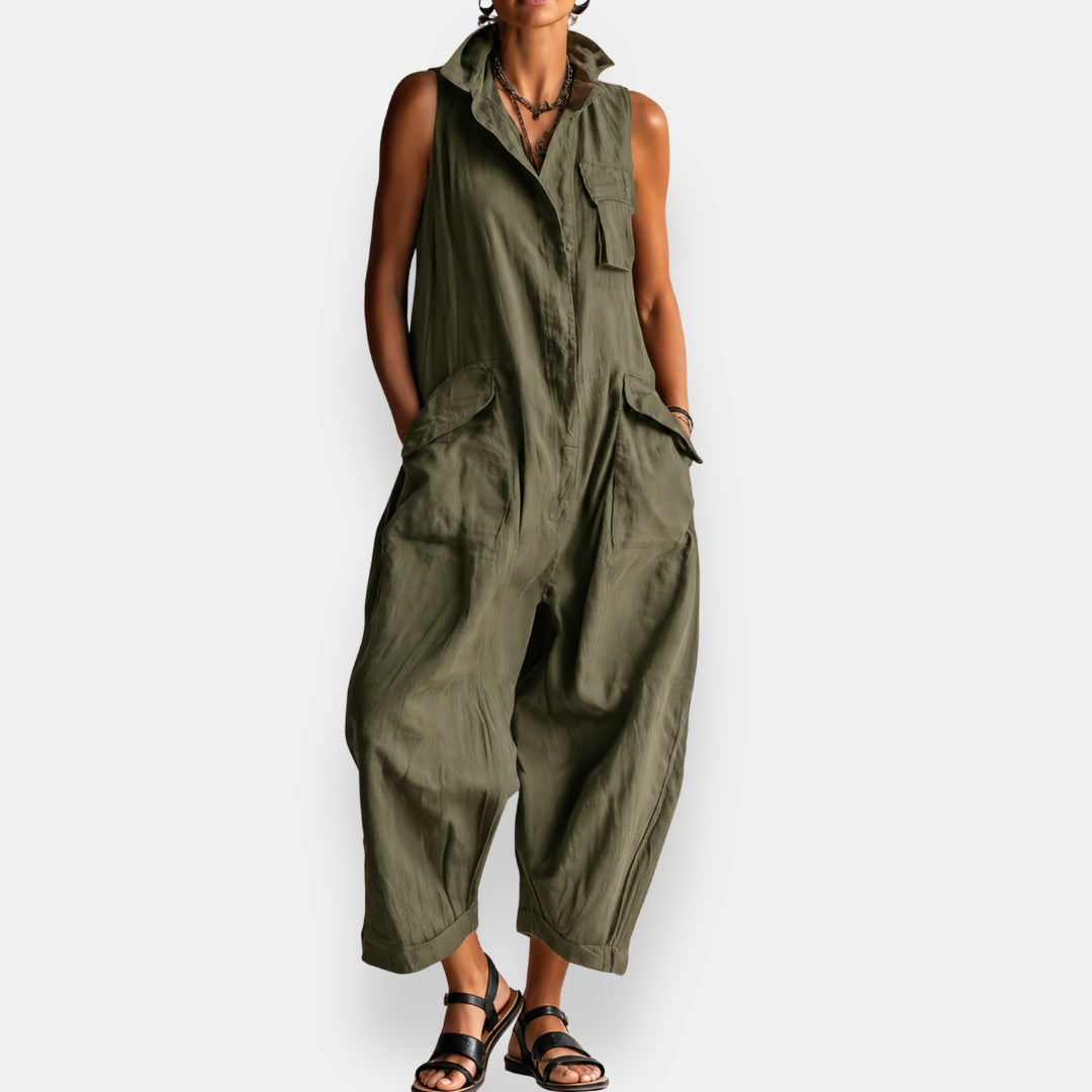 Rowan Sleeveless Utility Jumpsuit — Green front