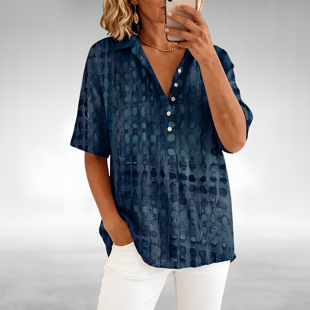 Sorrento Relaxed Textured Blouse - navy blue front