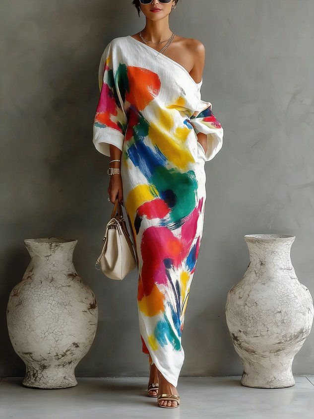 Positano Maxi Dress — hero, white multicolor print