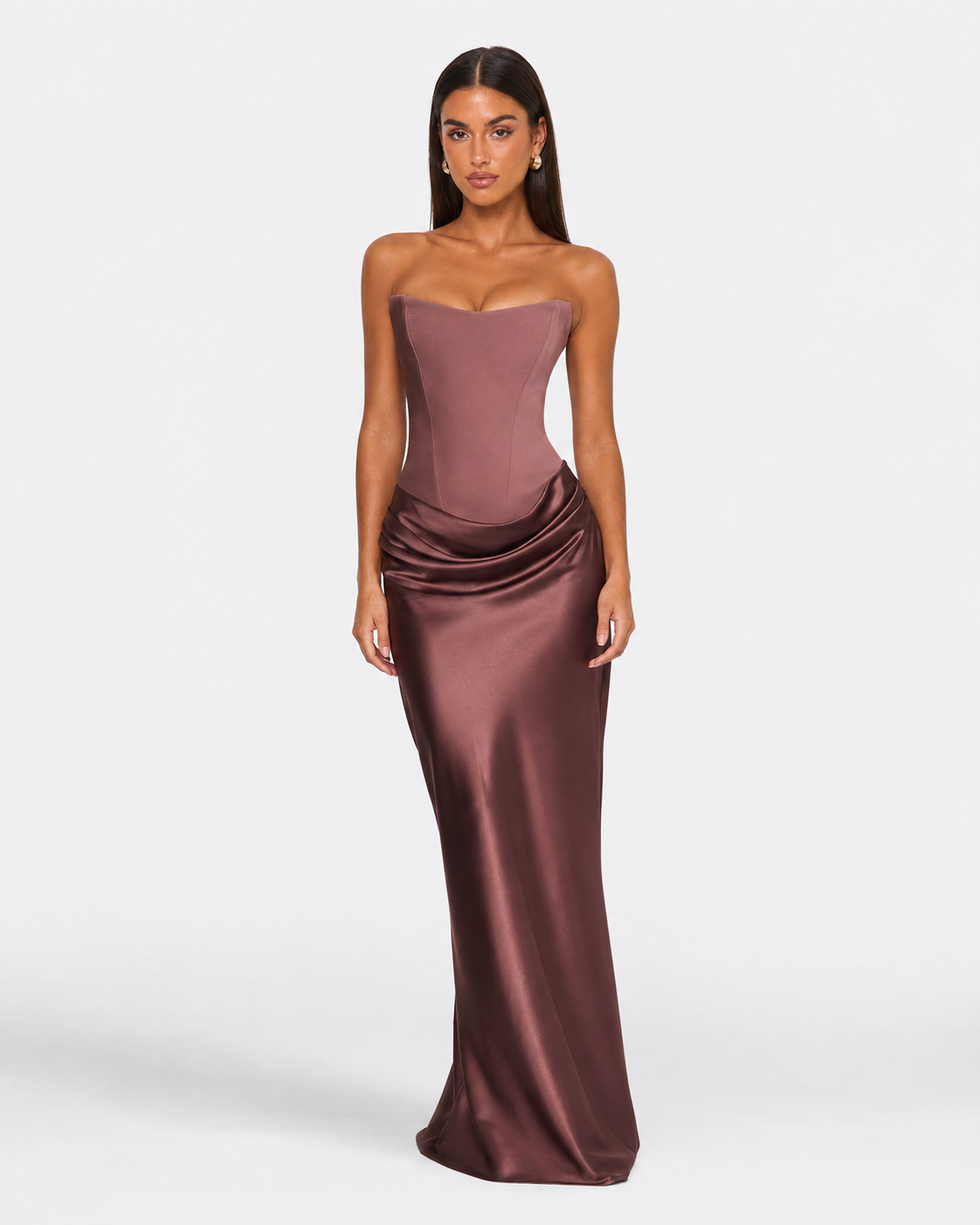 Theodora Gown in taupe pink - front