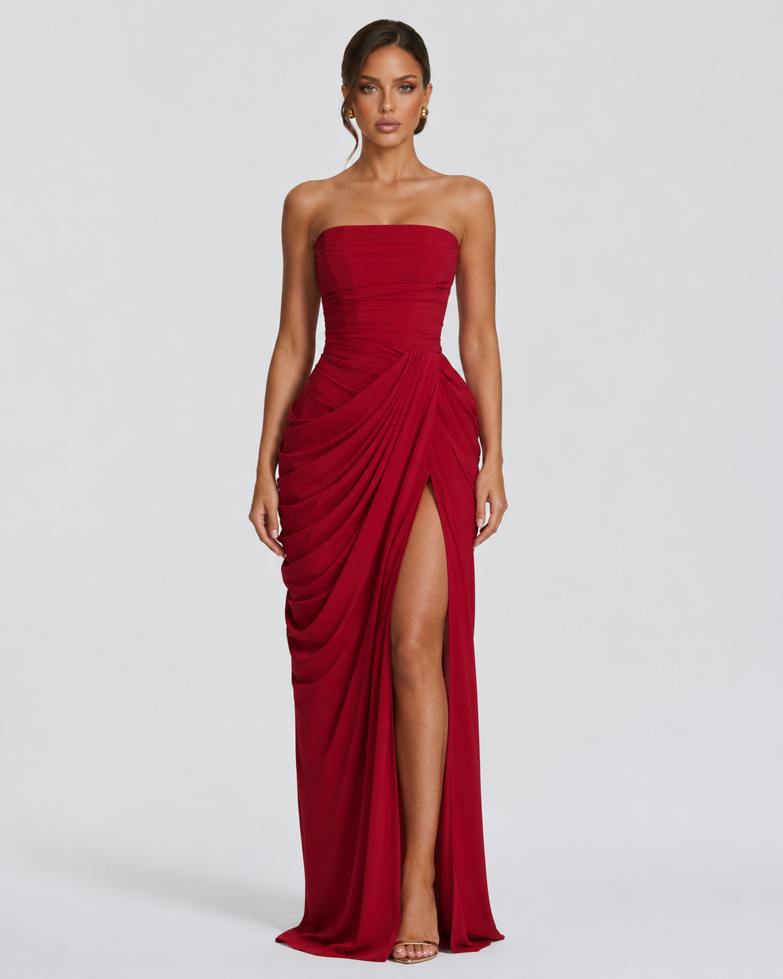 Cosima Gown in muted red - front view