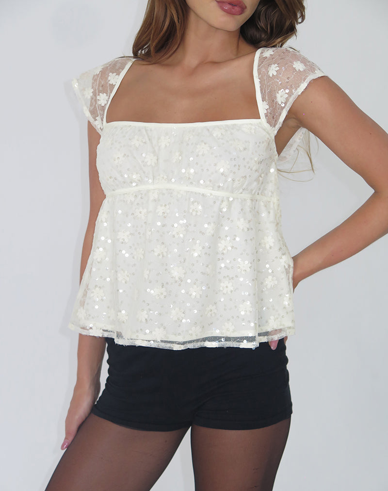 Aurora - Ivory Sequin Lace Top