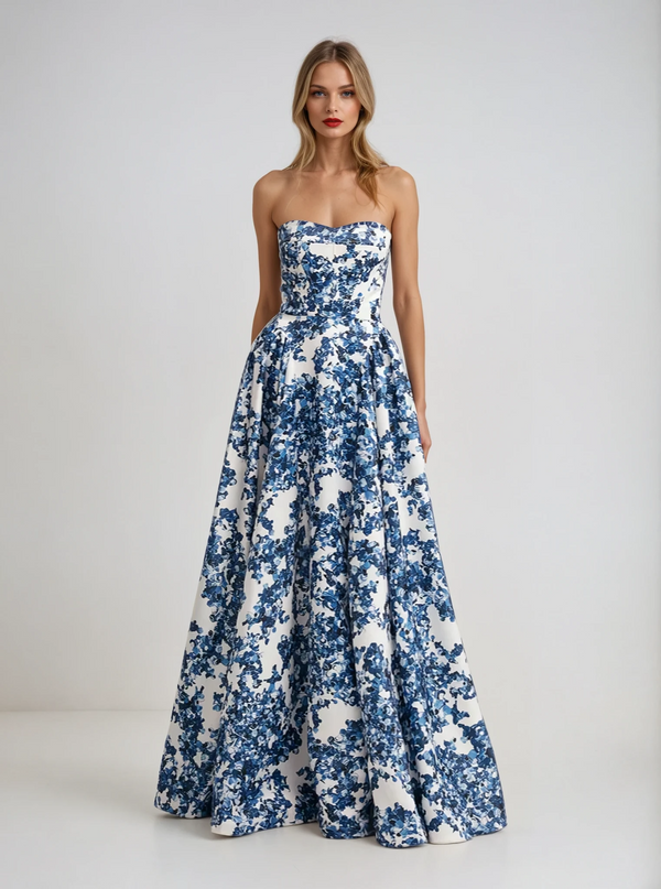 Ariana - Strapless Blue Maxi Dress