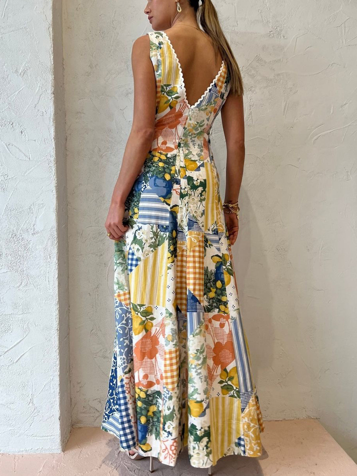 Madeline - Maxi Dress – multicolor patchwork print – back view