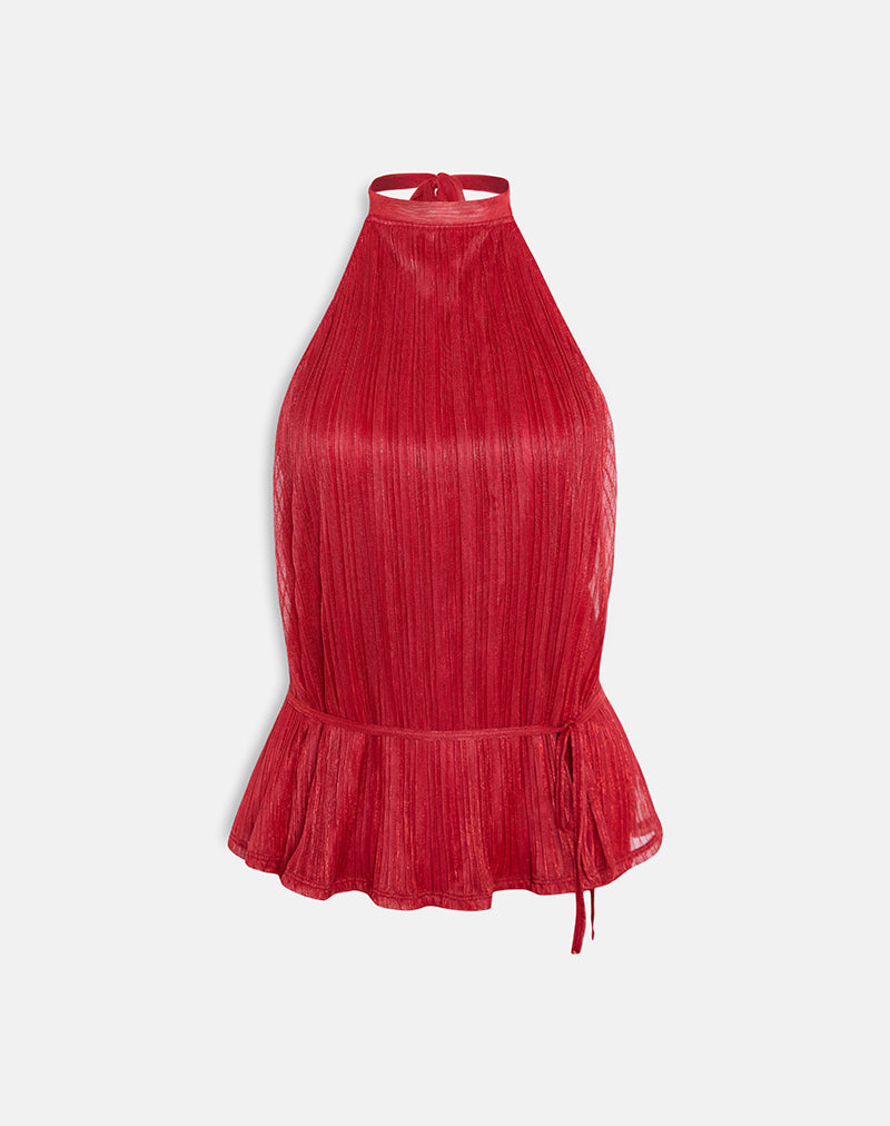 Celeste - Red Shimmer Plissé Top