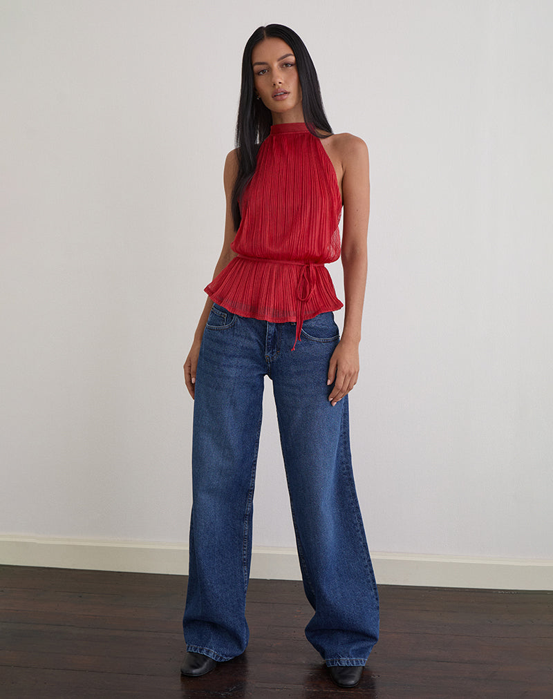Celeste - Red Shimmer Plissé Top
