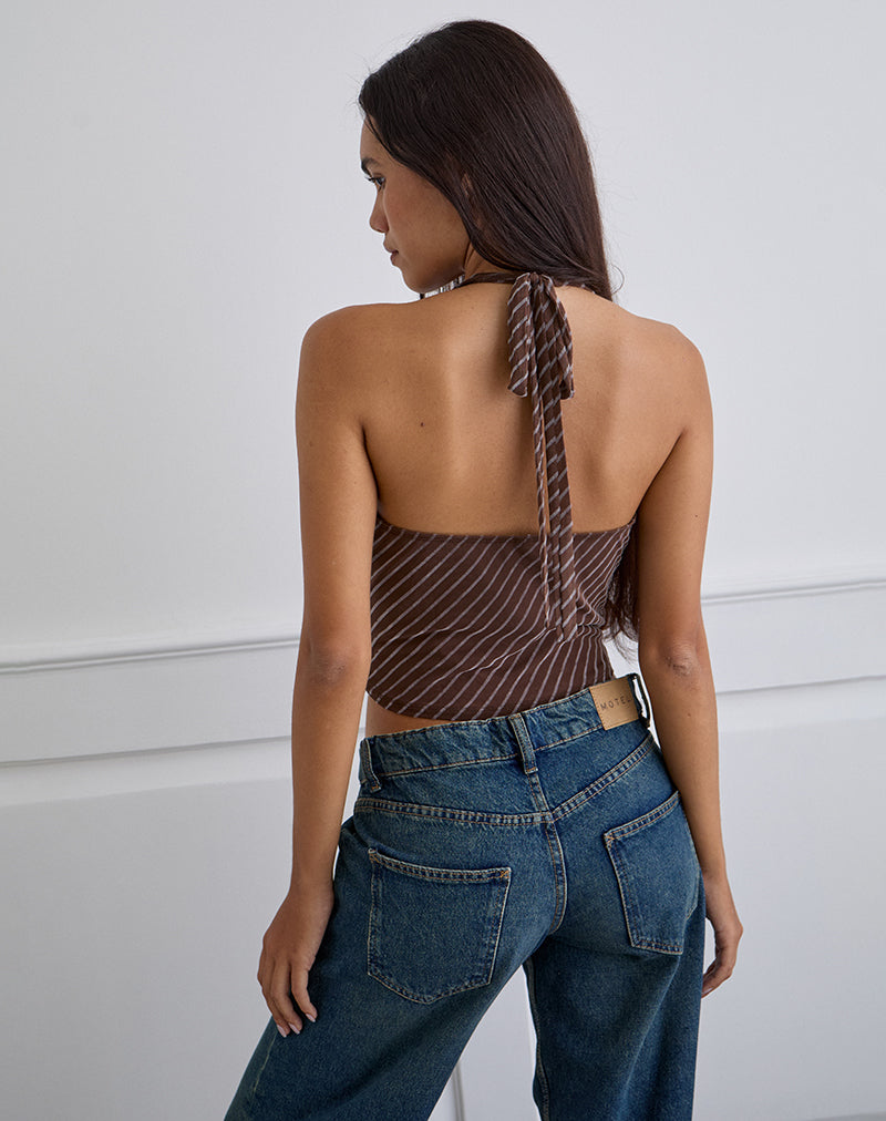 Lorelei - Brown & Cream Stripe Cowl Neck Top