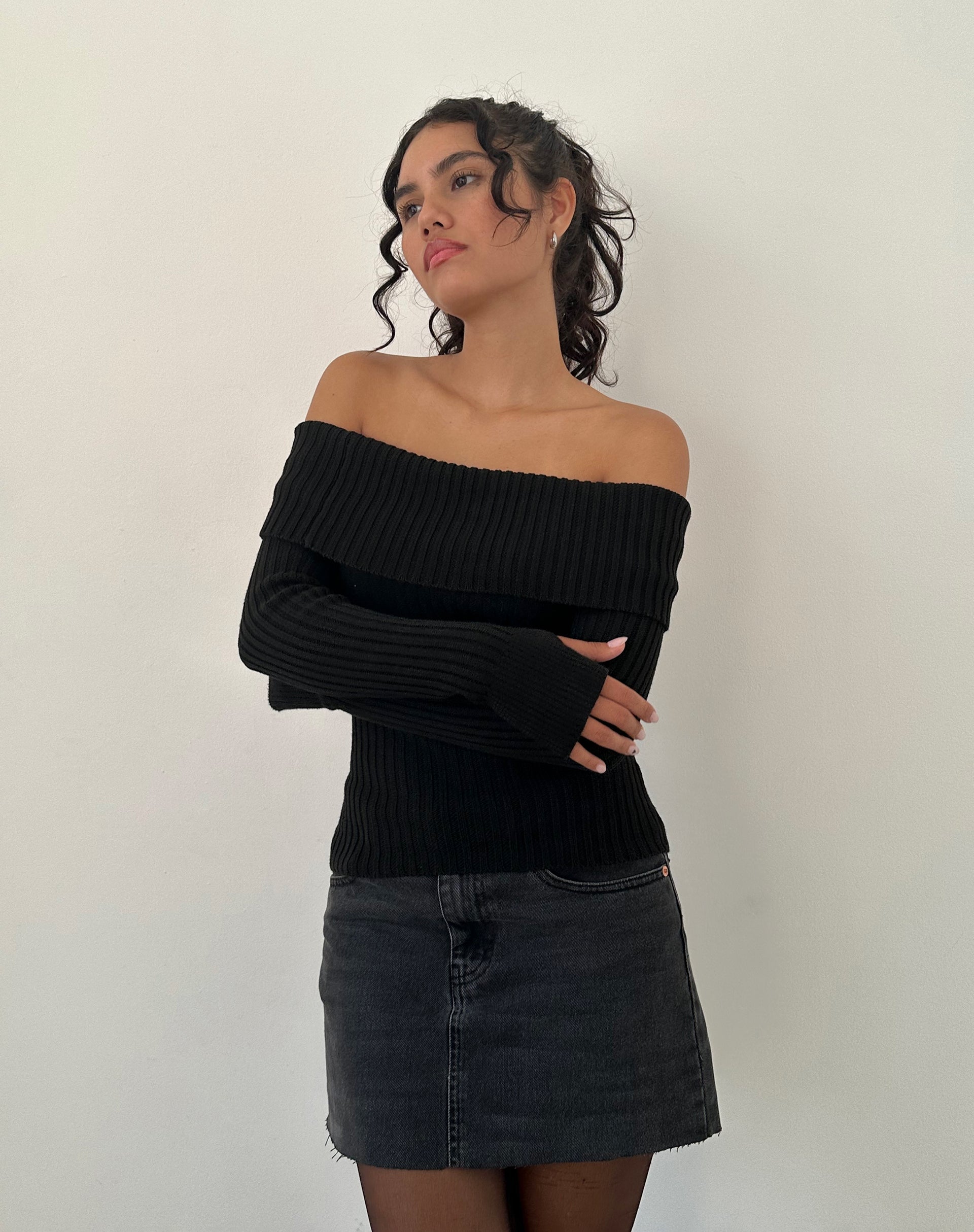 Freya - Black Off-Shoulder Knit Top