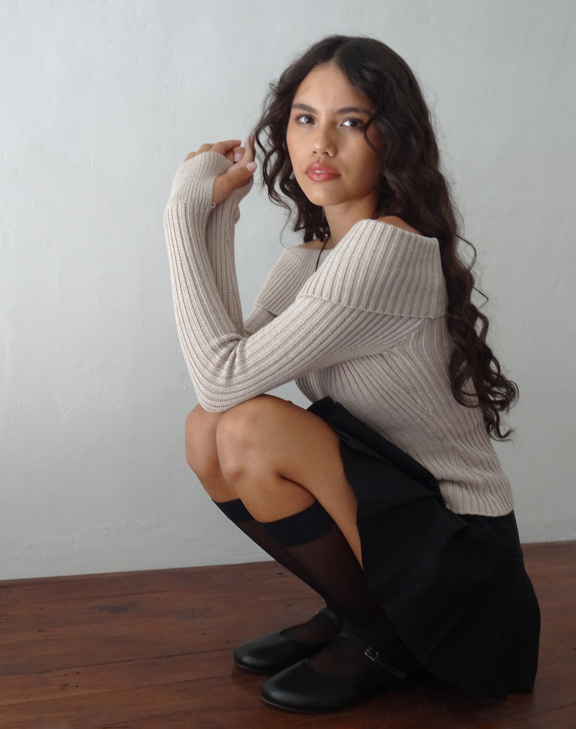 Freya - Natural Off-Shoulder Knit Top