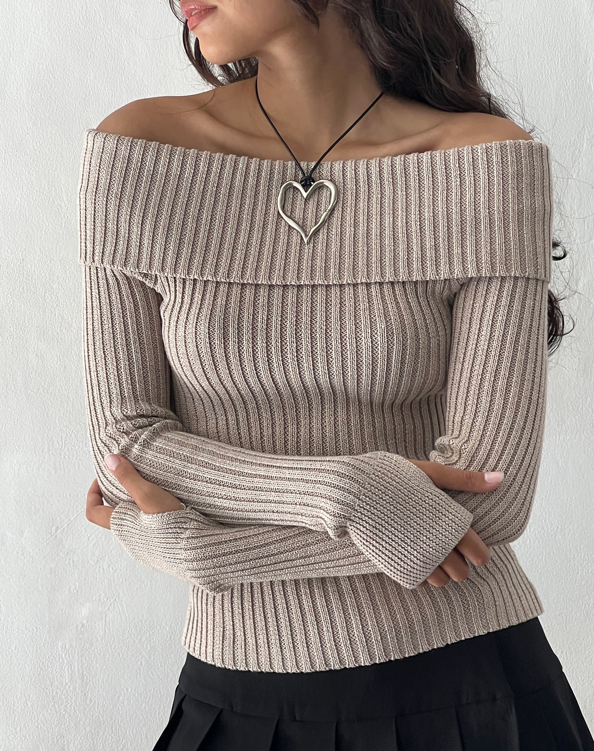 Freya - Natural Off-Shoulder Knit Top