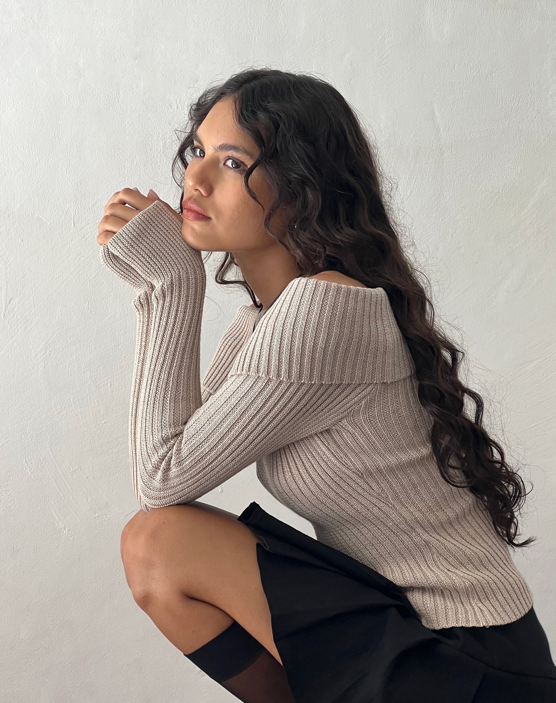 Freya - Natural Off-Shoulder Knit Top