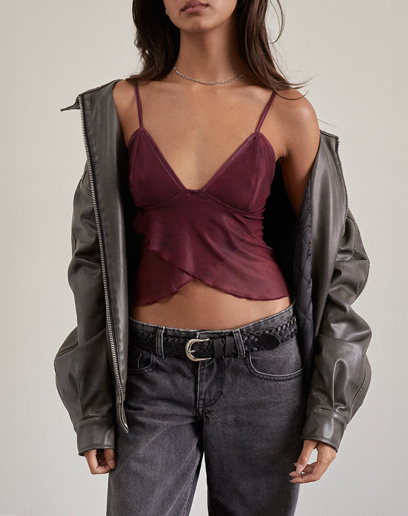 Valencia - Burgundy Paisley Butterfly Mesh Top