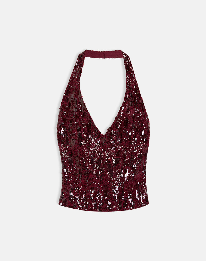 Monroe - Red Mixed Sequin Halter Top