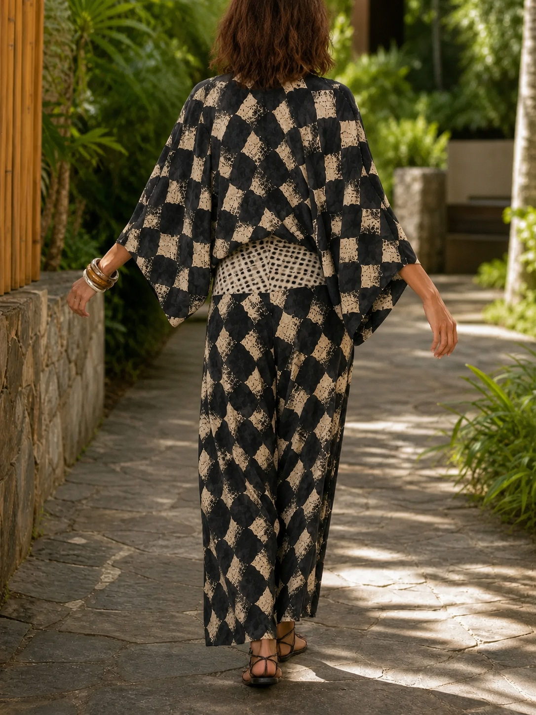 Rhodes Mosaic Print Two-Piece Set - back view showing the kimono sleeves