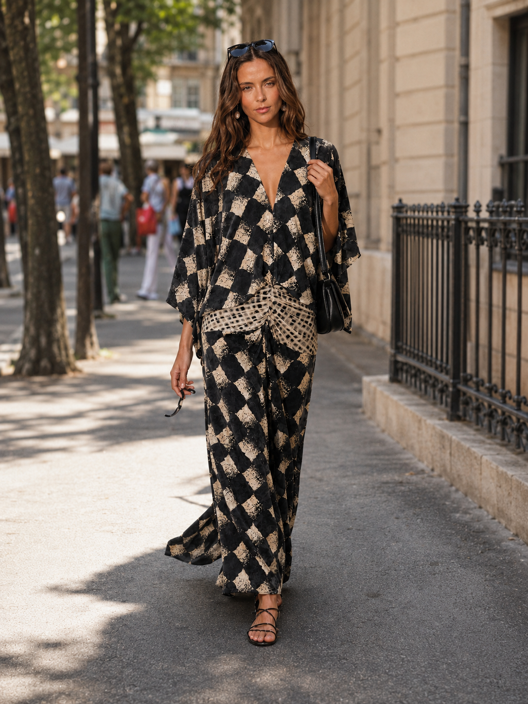Rhodes Mosaic Print Two-Piece Set - hero on a city street, full look