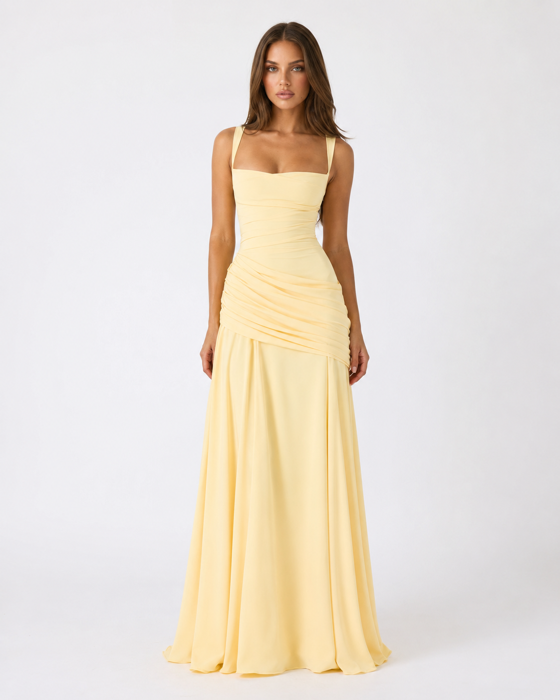 Annabelle Maxi Dress in light yellow - front view