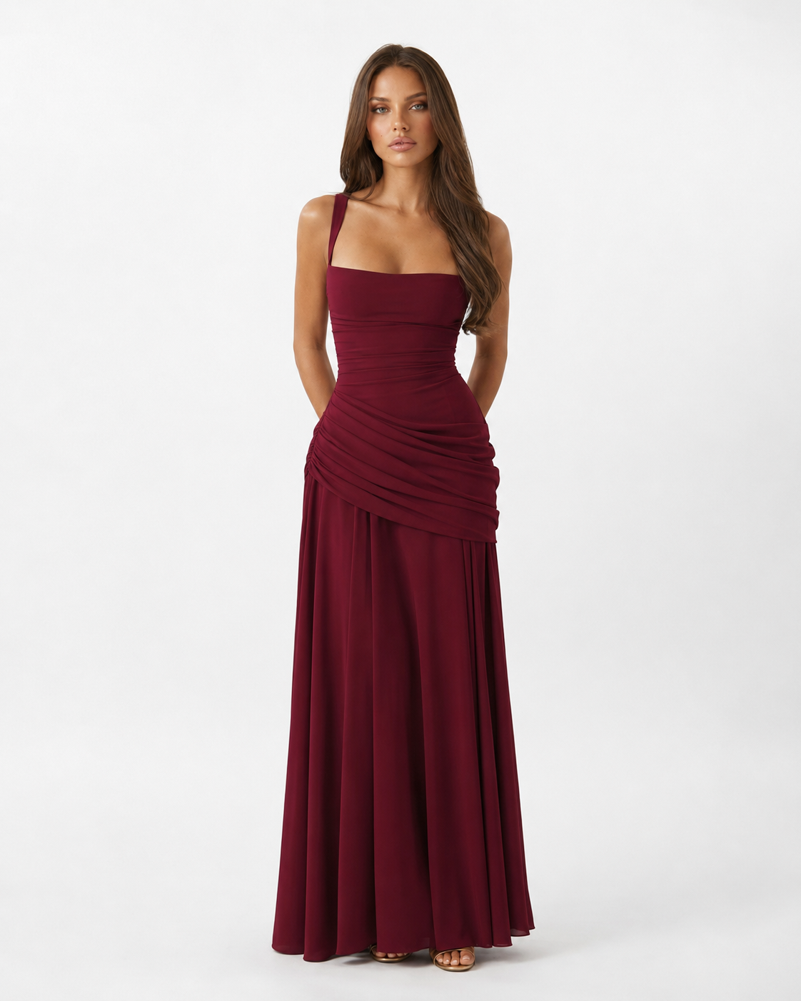Annabelle Maxi Dress in burgundy - front view