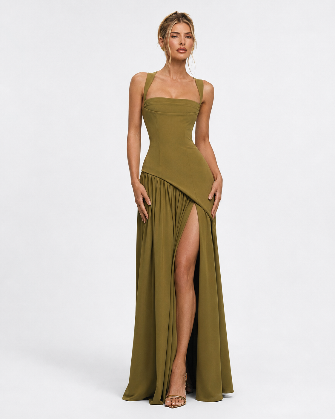 Liliana Maxi Dress in moss green - front view