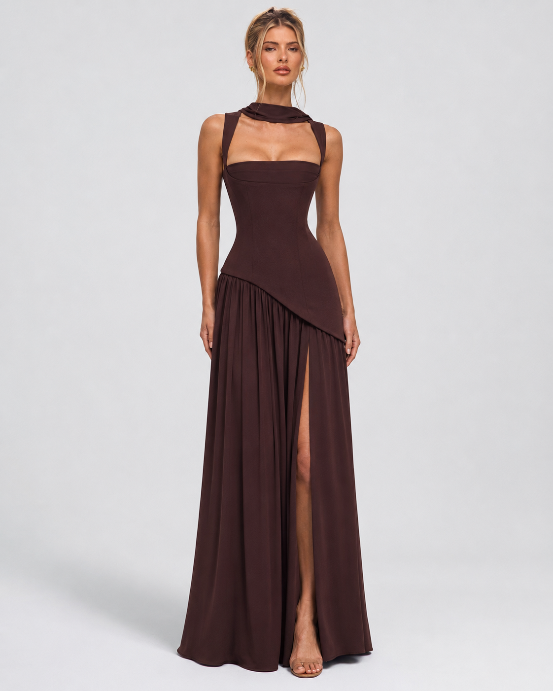 Liliana Maxi Dress in chocolate - front view
