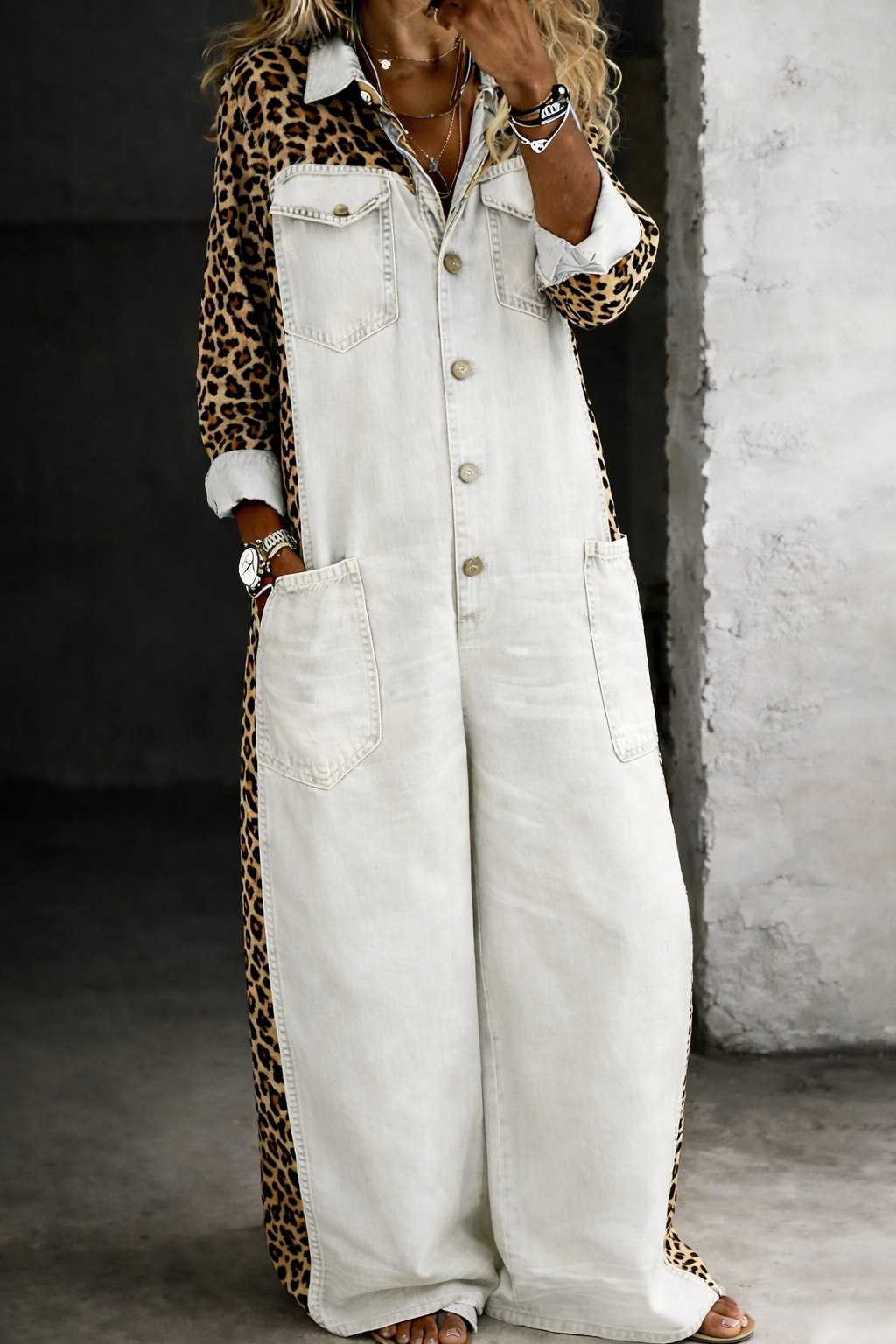 Matera Denim Jumpsuit — white, front