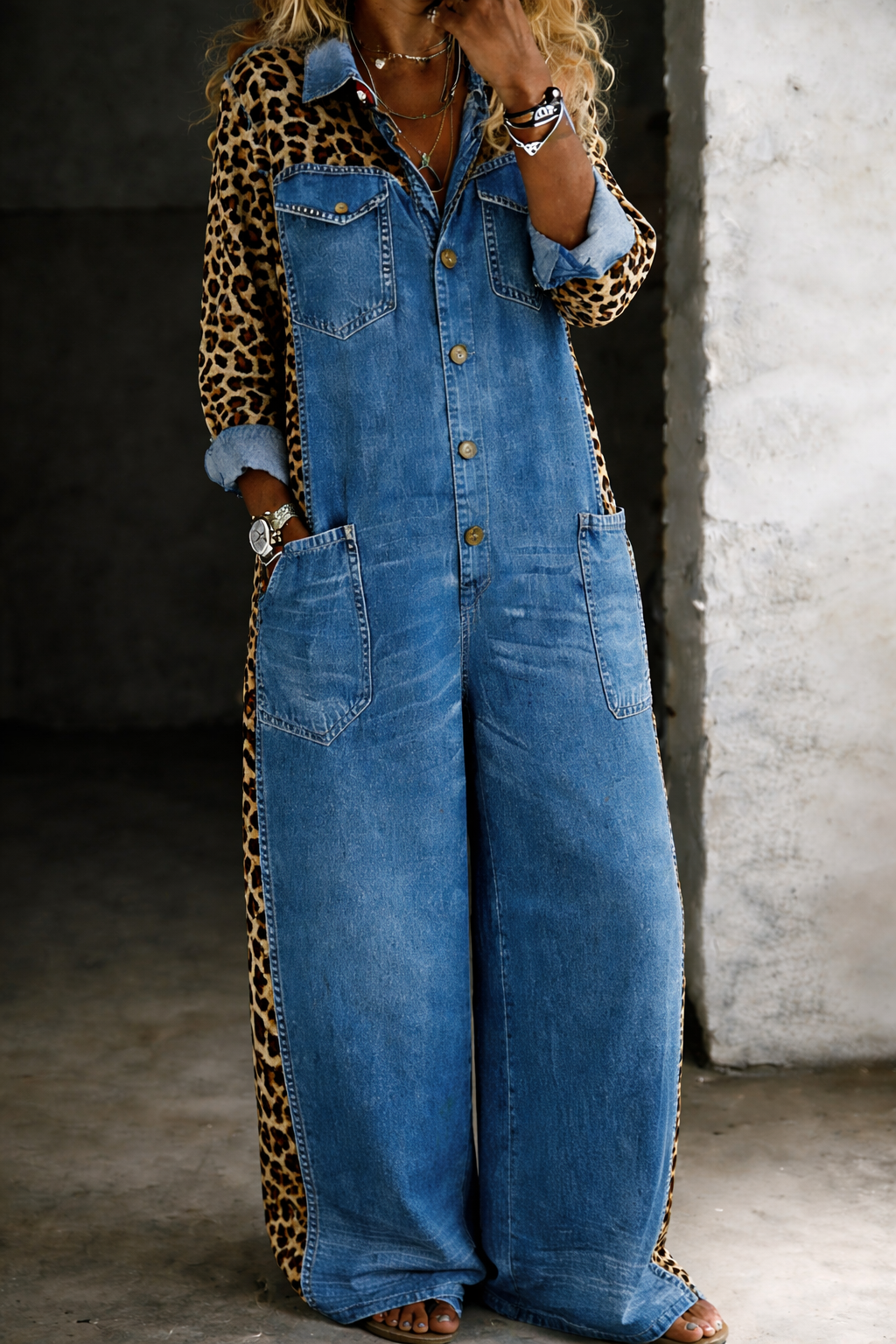 Matera Denim Jumpsuit — dark blue, front