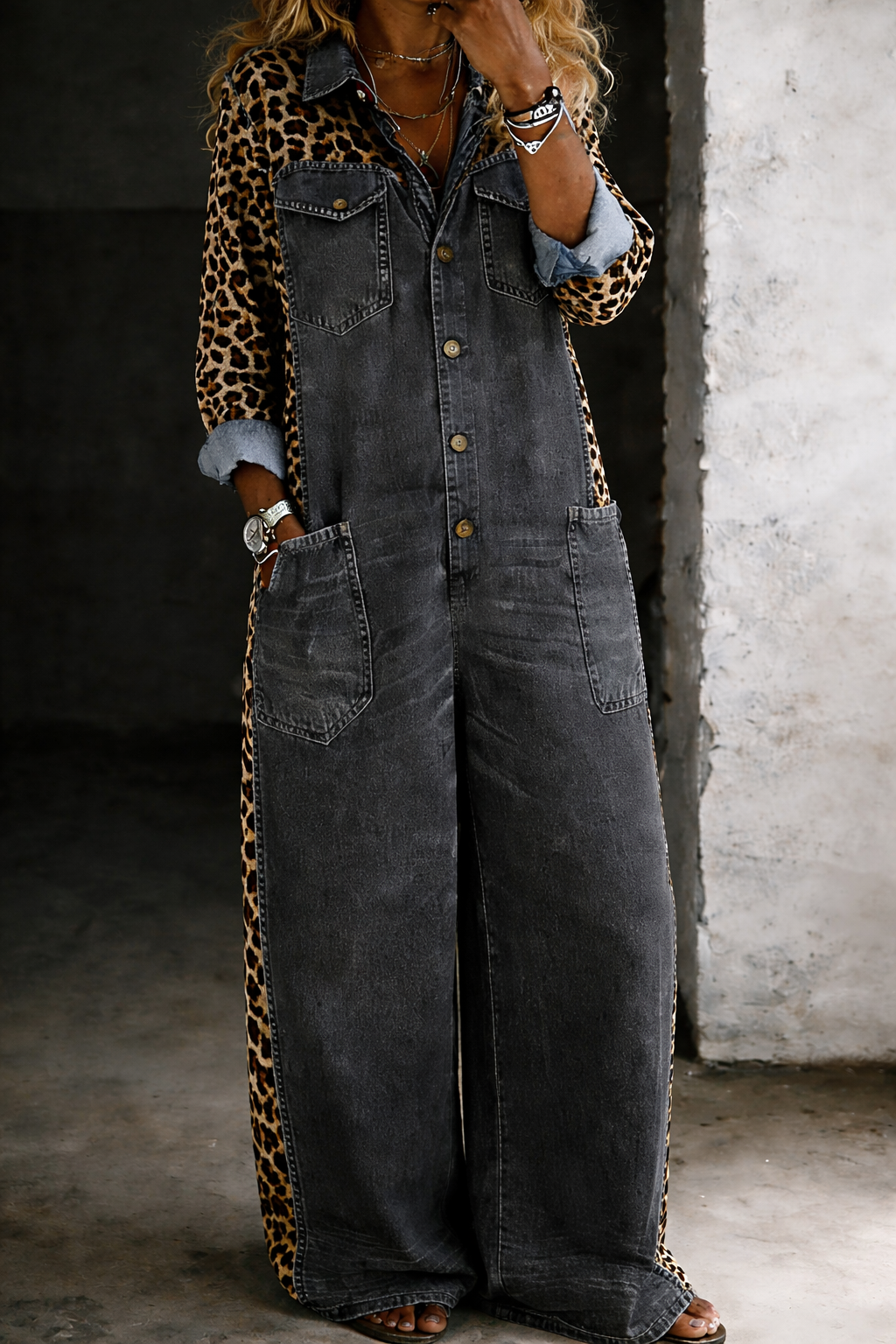Matera Denim Jumpsuit — black, front